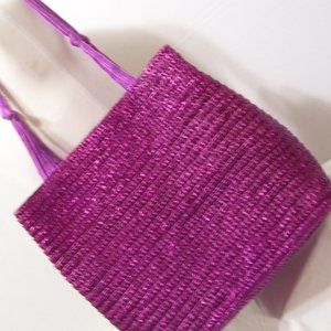 Fashion Vegan Summer Handbag Bright Purple Straw NWOT